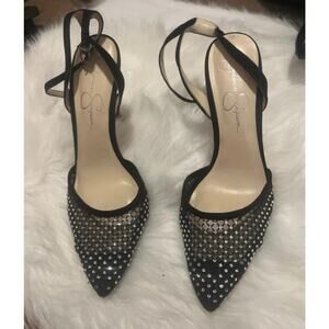 Black Mesh Pointed Toe Ankle Strap Heels